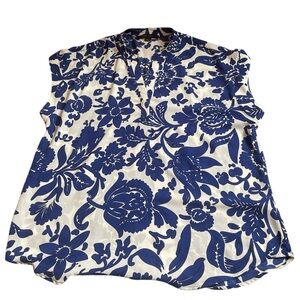 Cynthia Steffe Mazarine Blue and White Floral Top